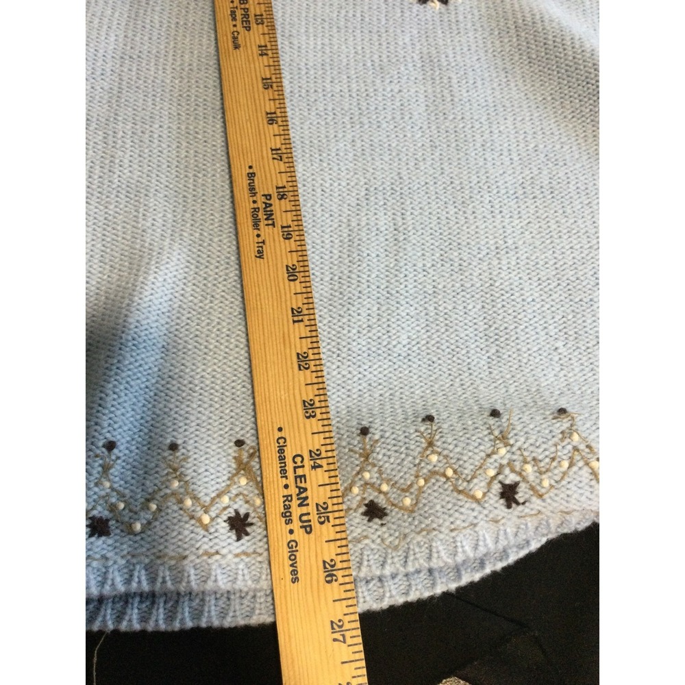 Villager Sport Embroidered Knit Sweater Blue Floral Accent Beads Womens - Picture 7 of 10